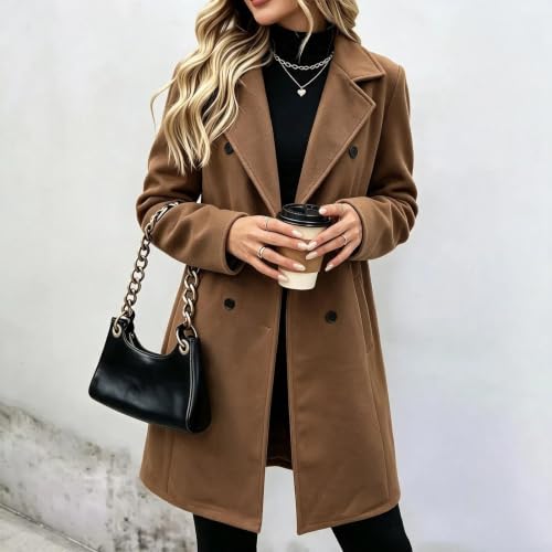 Lainyong Winter Coats for Women Long Length Wool Blend Jackets with Pockets | Plus Size Trench Coat, Thicken Warm Overcoats, Fashion Notch Lapel Buttons Outerwear, Casual Loose Cardigans - image 3