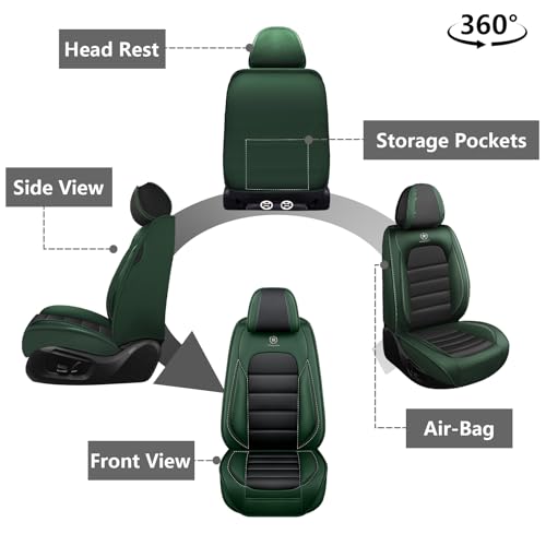 Image of Car Seat Covers for Ford F-150 F-250 F-350 XL XLT STX Lariat King Ranch Platinum Raptor Seat Covers 2007-2026, Waterproof Seat Protectors(Standard 2 Seats /Black&Green)