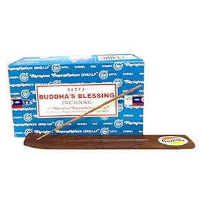 Govinda Incense Stick Holder Bundle with Satya Bangalore (BNG) Incense Sticks – 12 Boxes x 15 Grams (Buddha’s Blessings)