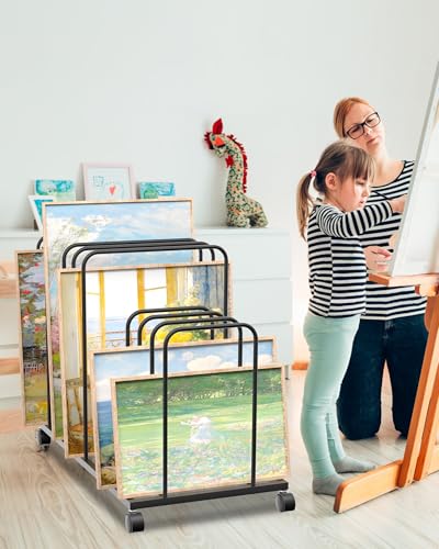 Image of Art Canvas Storage Rack, Adjustable Art Storage Rack, Art Drying Rack Metal Storage Stand, Art Print Display Rack With Wheels for Large Canvas Boards, Panel, Crafts Drying & Print Racks