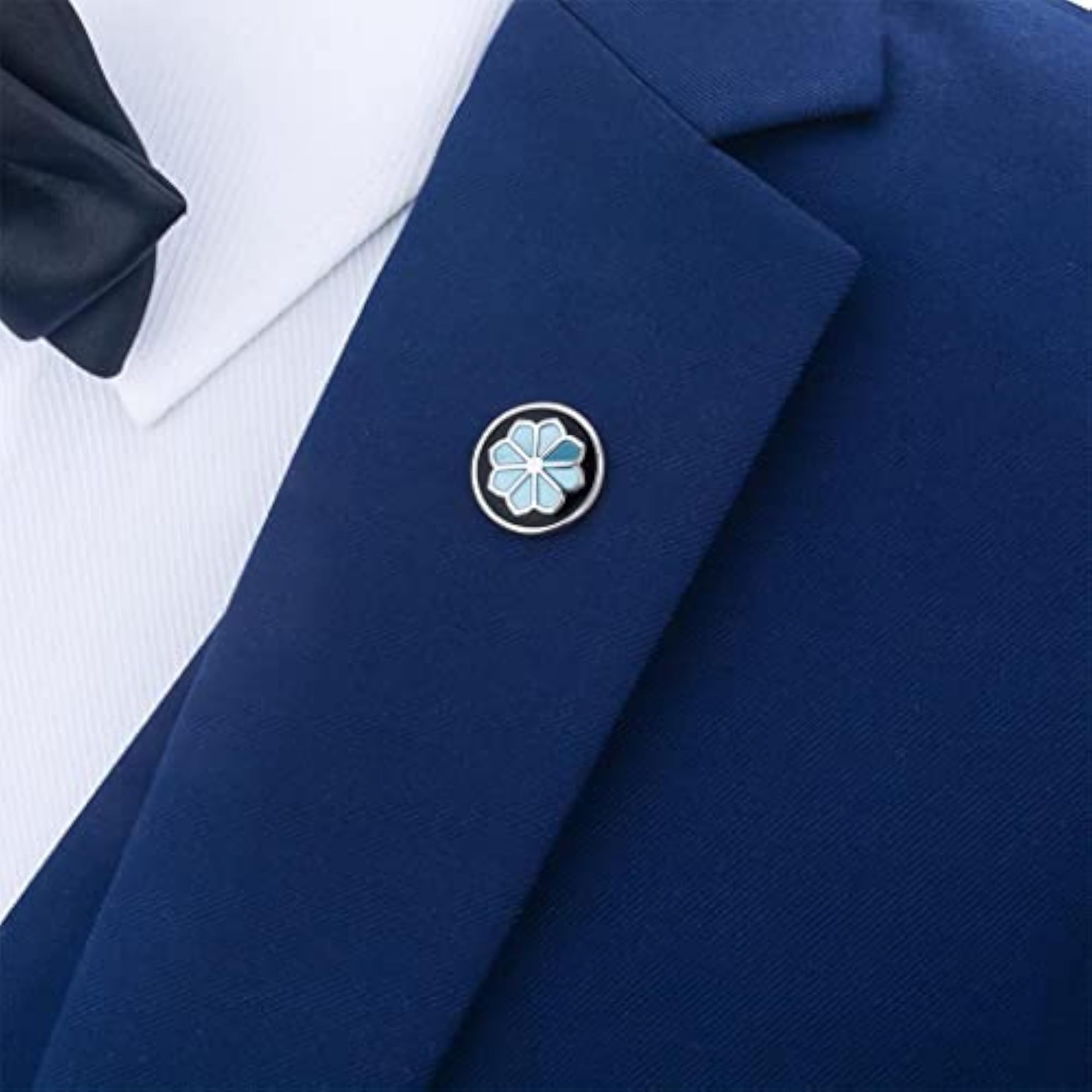 Vintage Black & Blue Lotus Flower Enamel Lapel Brooch Pin