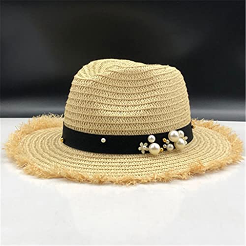 Chapeau de paille en raphia avec perles de plage : protection solaire et style d'été