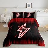Feelyou Game Lightning Bedding Set Twin Size Boys Girls Ombre Comforter Set for Kids Honeycomb Comforter Red Black Duvet Set Room Decor Quilt Set with 1 Pillow Case