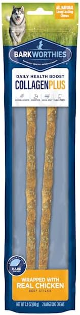 Barkworthies 12 Inch Chicken Wrapped Collagen Sticks - 2.8 oz (Pack of 2) - Protein-Focused, Durable