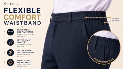 Image of SaintX Men's 4-Way Stretchable, Wrinkle Resistant, All-Day Comfort Trousers | 2 inch Expandable Waistband | Lightweight & Flexible Everyday Wear | EasyMove Office & Casual Wear (Style 37)