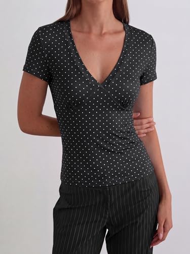 Women Deep V Neck Tops Sexy Short Sleeve Crop Top Stretchy Trendy Going Out Tank Top Cute Summer Clothes — view 2