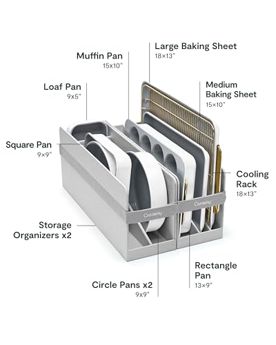 Caraway Nonstick Ceramic Bakeware Set (11 Pieces) - Baking Sheets, Assorted Baking Pans, Cooling Rack, & Storage - Aluminized Steel Body - Non Toxic, PTFE & PFOA Free - White