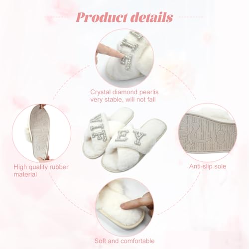 Image of VOPHIA Bride Fuzzy Slippers - Cross Band Soft Wedding Slippers for Bridal Shower