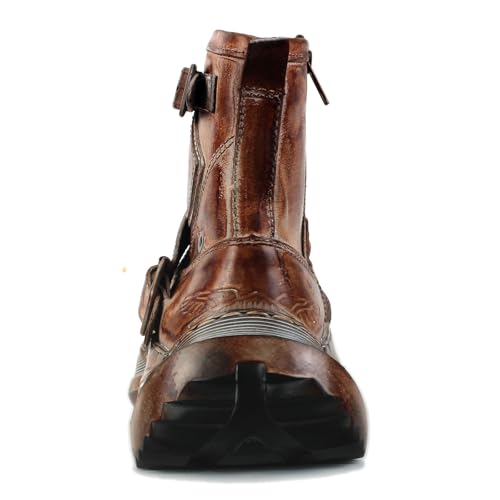 OSSTONE Vintage Fashion Sneakers for Men lace-up Leather Retro Moto Chukka Boots Casual Shoes Caramel Brown OS-5008-S-4-US-R3