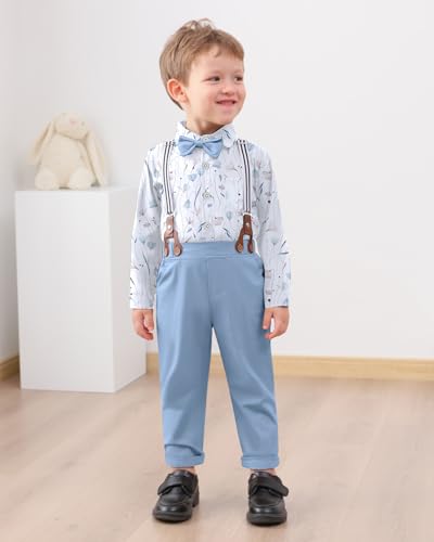 Image of YALLET Toddler Baby Boy Clothes Suit Gentleman Wedding Outfits Formal Dress Shirt+Bowtie+Suspender Pants