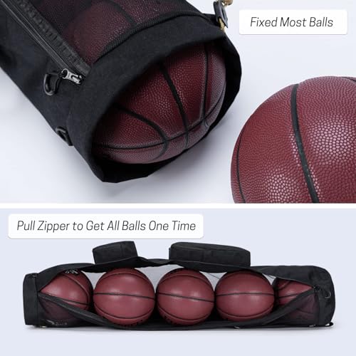 VISEMAN Heavy Duty Mesh Equipment Bag with Side Zipper & 2 Pockets – Large Capacity Sports Ball Bag for 5 Basketballs, Soccer, Volleyball – Adjustable Shoulder Strap & Waterproof Fabric - Thumbnail 4