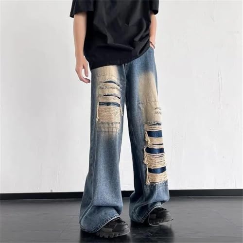 Men Streetwear Baggy Ripped Stacked Jeans Pants Clothing Straight Loose Denim2