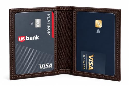 Image of LB LEATHERBOSS Slim Thin Leather Credit Card Triple ID Window Mini Wallet Bifold Driver License Safe (Brown)