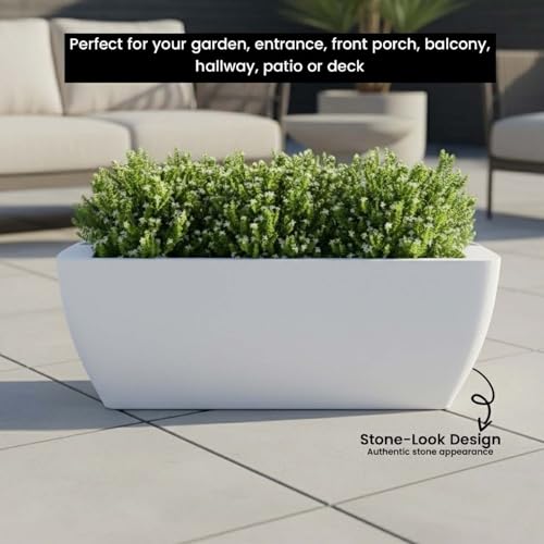 Image of Go Hooked Recta Curve 36 Inch Rectangle Planter Pot | Big Size Polymer Gamla for Plants | Heavy-Duty UV Resistant Outdoor & Indoor Flower Pot for Balcony, Terrace & Garden (White)