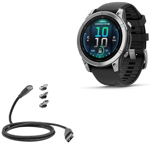 BoxWave Cable Compatible with Garmin Fenix E (47mm) - MagnetoSnap PD AllCharge Cable (100W), Magnet Charging Braided USB Type-C Micro - Jet Black