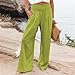 Wide Leg Linen Cotton Pants for Women Summer Boho Beach Fashion Flowy Casual Plus Size High Waisted Palazzo Lounge Trousers with Pocket Lightweight Travel Vacation Essentials Green X-Large