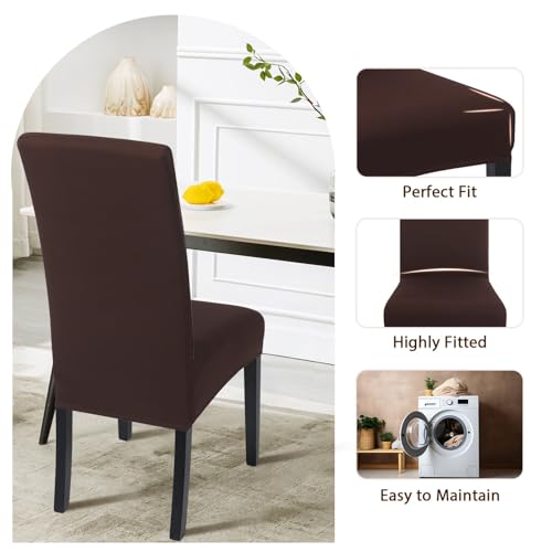 Image of SearchI Chair Covers for Dining Room Set of 6, Stretch Solid Color Kitchen Parsons Chair Covers Washable Spandex Dining Chair Slipcovers Seat Protector for Hotel,Banquet,Ceremony (Chocolate)
