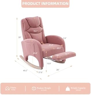 Nursery Rocking Chair with Foot Rest,Upholstered Teddy Glider Rocker with Solid Wood Legs, Accent Nursing Arm Chair for Living Room/Bedroom/Nursery,Pink