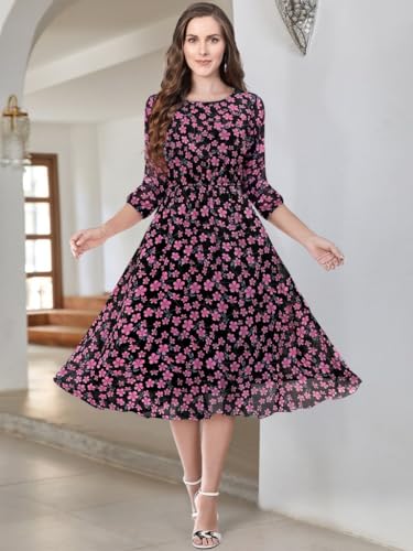 Image of KERI PERRY Women's Georgette Floral Fit & Flared Western Dress | Dress for Women | A line | Anarkali Dress | Gown Dress | Western Dress | Exclusive Women Dress | Bollywood Dress | Dress | Fashion