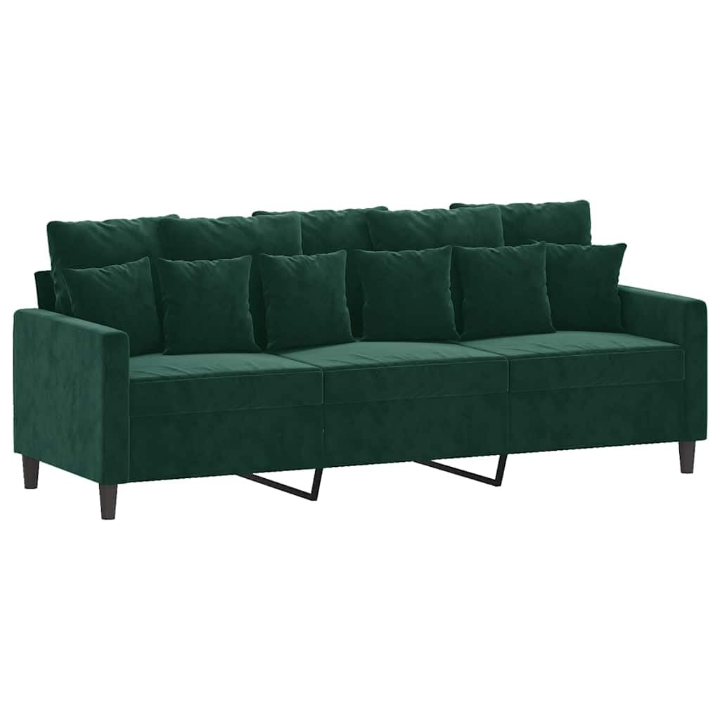 Divano a 3 Posti in Velluto Verde Scuro 198 cm per Soggiorno | Elegante imbottitura con telaio in metallo stabile e morbido rivestimento per arredare il salotto con stile.