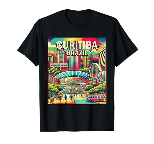 Curitiba Brazil Camisa Viaje Familiar Vintage Retro City Skyline Camiseta