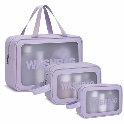 Image of Travel Makeup Pouch Set Toiletry Bag Cosmetic Organizer Bag for Women and Girls Toiletry Storage Kit Set of 3 (Purple)