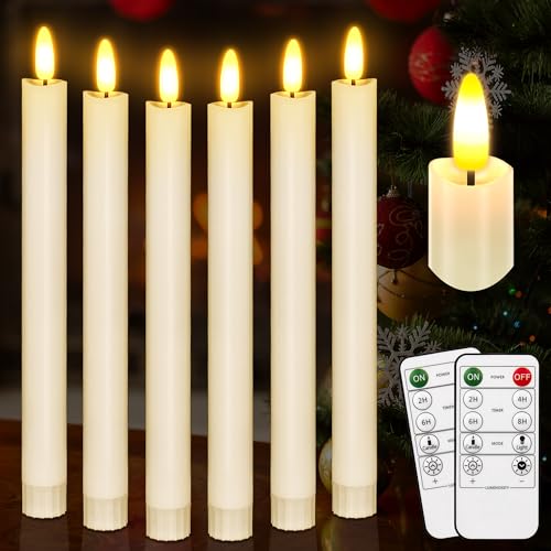 Flameless Taper Candles with Remote 500H Battery Operated Tapers Candle Led Flickering Flameless Candlesticks Classic Tall Taper Candles for Christmas Home Wedding Party 9.8 inches (Ivory)