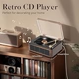 Gueray CD Player with Speakers HiFi Stereo Sound Vintage CD Player Bluetooth for Home, Retro Wood CD Players FM Radio with Remote Control, Support USB/AUX/Type-C Playback for Audio Books - Image 6