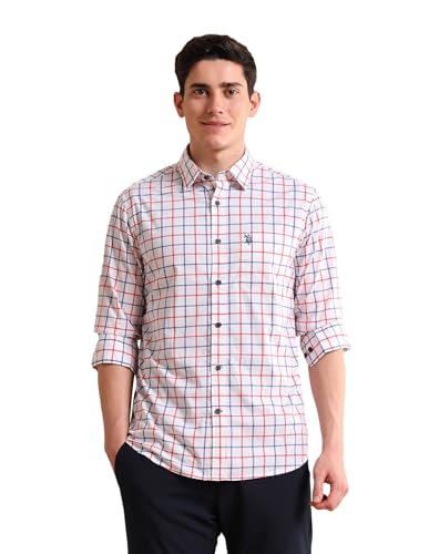 Image of U.S. POLO ASSN. Checked Regular Fit Cotton Shirts for Men - 100% Cotton, Full Sleeve Mens Casual Shirts