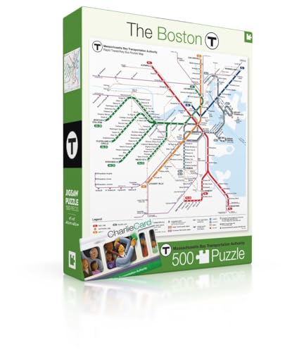 New York Puzzle Company - Transit Maps Boston T Map - 500 Piece Jigsaw Puzzle for Adults