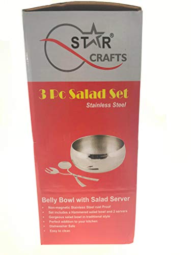 3Pc Hammered Salad Bowl With 2 Serving Utensils - Complete With Matching Oversized Spoon And Fork - Use As A Salad Bowl, Fruit Bowl Or Even For Pasta - Elegant And Stylish Serving Bowl #TOP3
