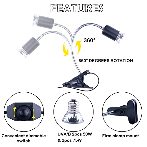 Tslive Heat Lamp, Uvb Bulb, Uvb Tslive Light Fixture, Uva Uvb Tslive Light, Aquatic Turtle Heating Lamp, Turtle Aquarium Tank Heating Lamps Holder & Switch With 4 Heat Bulbs(50W/75W Bulb) Black #TOP27