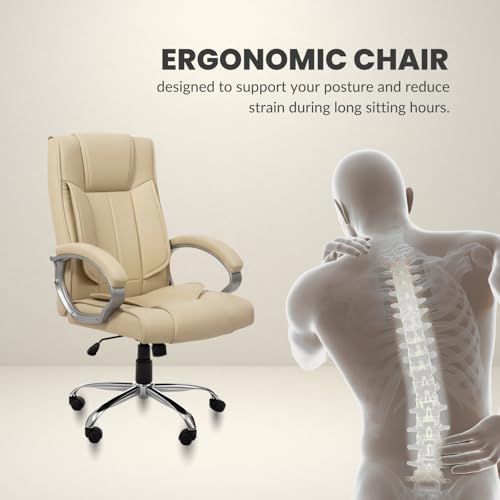 Image of activa Ergonomic Office Chair | Premium Leatherette Boss Chair with Padded Seat & Backrest | Adjustable Height Seat for Work /Study /Gaming (Kylie, Beige)