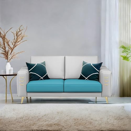 Image of Casaliving Falco 2 Seater Sofa Set for Living Room (Turquise Grey Fabric) Premium Fabric Sofa