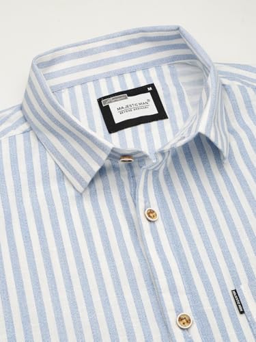 Image of Majestic Man Men's Pure Cotton Striped Half Sleeve Regular Fit Shirt