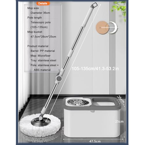 Fregona giratoria con mango extendido de acero inoxidable resistente y 5 cabezales 7