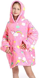 Gavena Girls Blanket Hoodie Kids Oversized Blanket Hoodie Snuggle Hoodie Fleece Wearable Warm Winter Blanket 6-12 Years