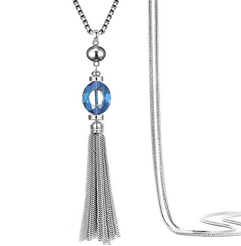 Perfect 4U Crystal CZ Station Y Shape Necklace Chain Sweater Chain and Tassel Long Neck Bar for Women