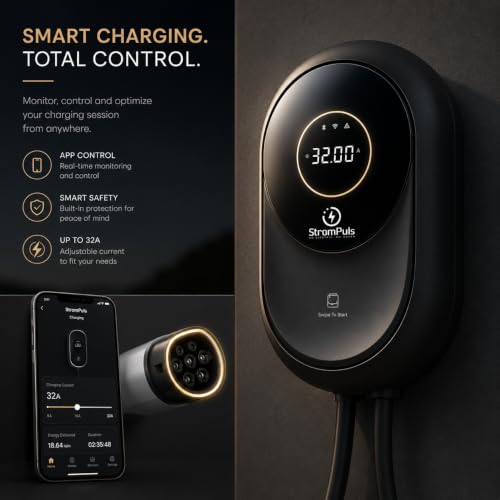 Image of 7.5kW Smart Premium EV Charger, 4.3 inch Display, 5m TPU Cable,App, RFID, BT, Adjustable Power,10+ Advanced Safety Protections | Emergency Switch, Anti-Theft,IP65, 5-Yr Warranty* (Dark Knight)