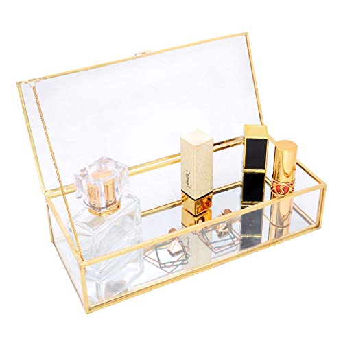 Voicefly Vintage Glass Keepsake Box, Rectangle Jewelry Organizer, Vanity Lidded Box Home Decor Accent Decorative Box For Storage Trinket Rings Bracelet Party Gift #TOP3