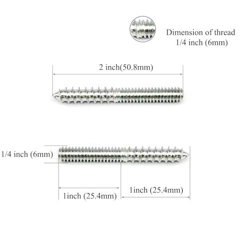 Image of 12 Pack 1 /4-20 x 2 Inch Silver Hanger Bolts 1 /4-20 inch Double Headed Bolts 1 /4 Wood Dowel Screw Self-Tapping Screw Hanger Bolts for Furniture Screws Double Screw Threaded Rods Bolt 50mm Length