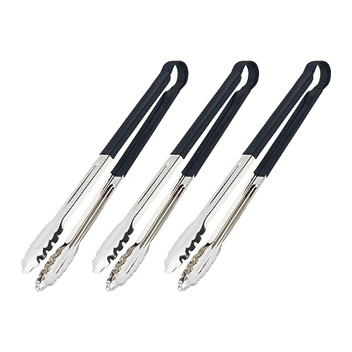 Relaxdays Edelstahl Grillzange im 3er Set 3 Pinzas Barbacoa Largas, Tenazas Parrilleras Antideslizantes, Cocina, Acero INOX, 40cm, Plateado/Negro, 40 x 19 x 4 cm