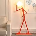 HROOME Cool Creative Floor Lamps Wood Tall Decorative Corner Reading Standing Swing Arm Light for Living Room Bedroom Office Farmhouse Kids Boys Girls Gift - with LED Bulb (Orange)