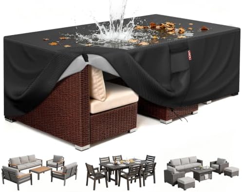 LXKCKJ Waterproof Outdoor Patio Furniture Cover UV and Dustproof Sofa Cover with Vents, Handles and Buckles (Black, 90"L x 64"W x 28"H)