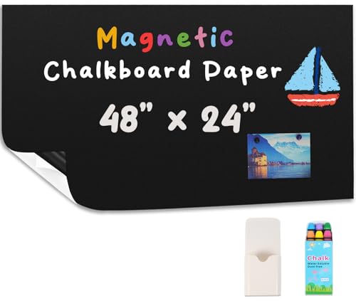 Image of YOUNGJQ Magnetic Chalkboard Contact Paper for Wall 48" x 24" Self Adhesive Blackboard Wallpaper Peel and Stick Wall Decal Roll with Starter Kit for Home