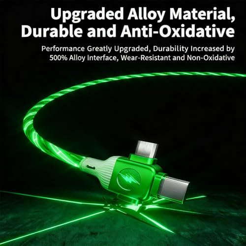 Image of AYI Green Starry Sky USB Charging Cable Cross Edition, 6-in-1 Multi Charger Cord 39in, Glowing LED Data Sync Wire, Tangle-Free PVC, Smart Trickle Charge Chip, Compatible with Virtually All Devices.