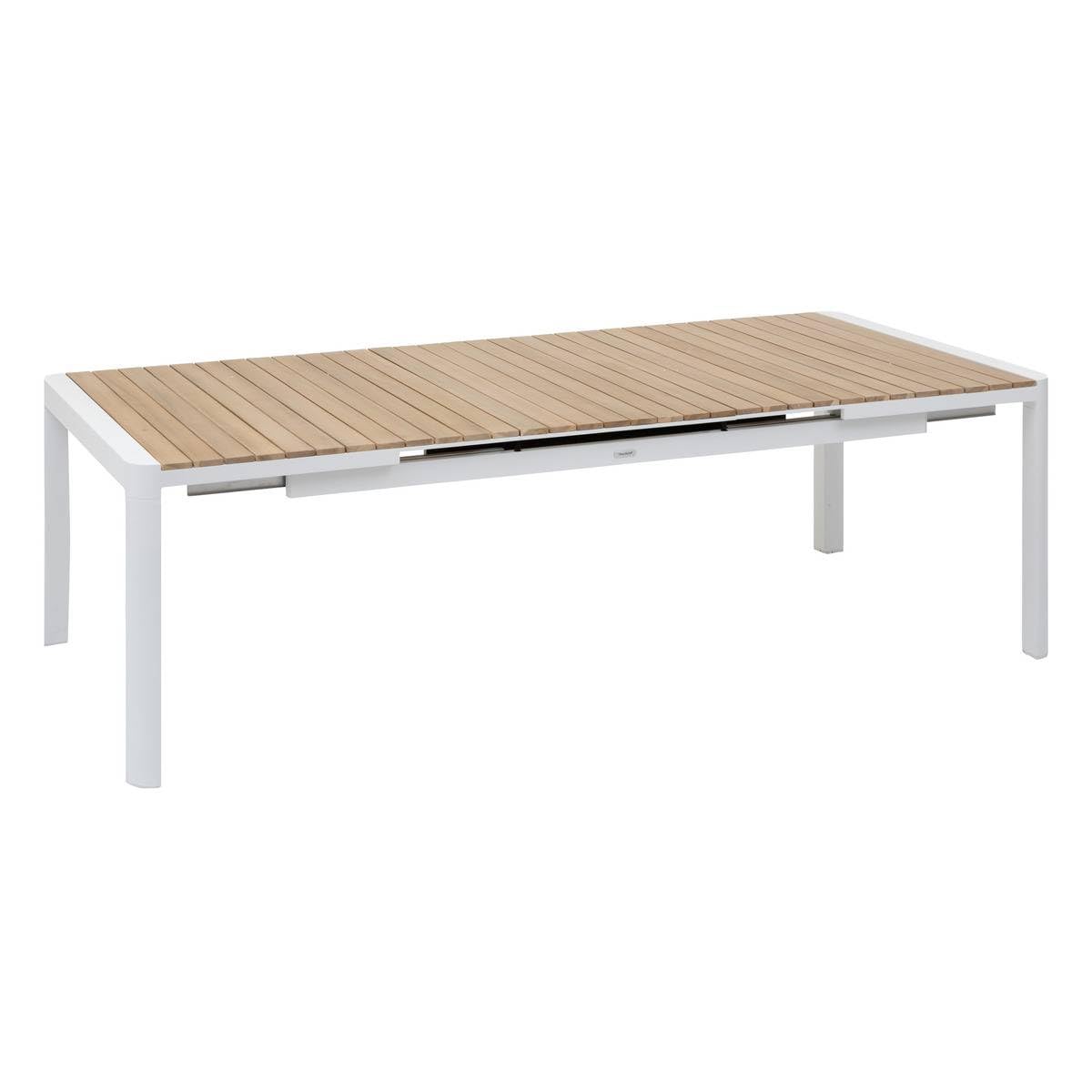 Hespéride - Table de Jardin Extensible Paradize Blanc - 12 Places - Aluminium Antirouille Acacia - Meuble d'Extérieur à Rallonge Automatique