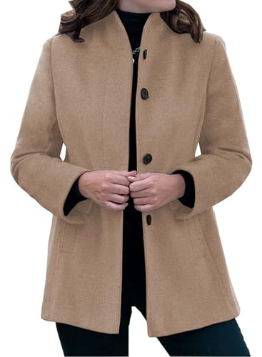 yoeasy Women's Stand Collar Pea Coat Winter Long Sleeve Wool Blend Short Jackets Single Breasted Blazer Coat Outwear