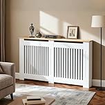 Large Tall Radiator Cover Cabinet, External 92cm Height Heater Covers with Wood Texture Nature Top,Inner 90cm Vertical Slats Modern MDF Radiator Shelf Thickened Living Room