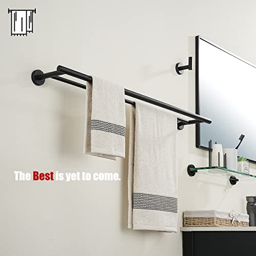 JQK Double Bath Towel Bar, Matte Black 33 Inch 304 Stainless Steel Thicken 0.8mm Towel Rack for Bathroom, Towel Holder Wall Mount, Useable Length 30 Inch 2 Pack, TB100L30-PB-P2